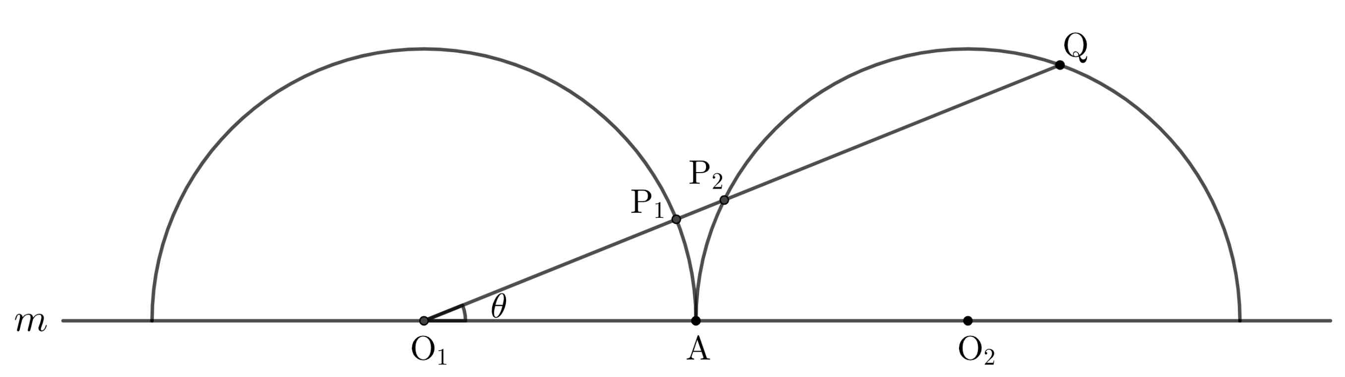 2023학년도 3번 반원 O₁, O₂, 점 A, P₁, P₂, Q 기하 다이어그램